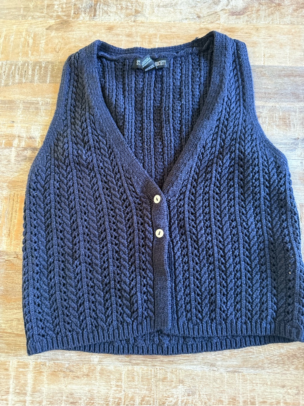 Streetwear Society Navy Cable Knit Button-Front Sweater Vest